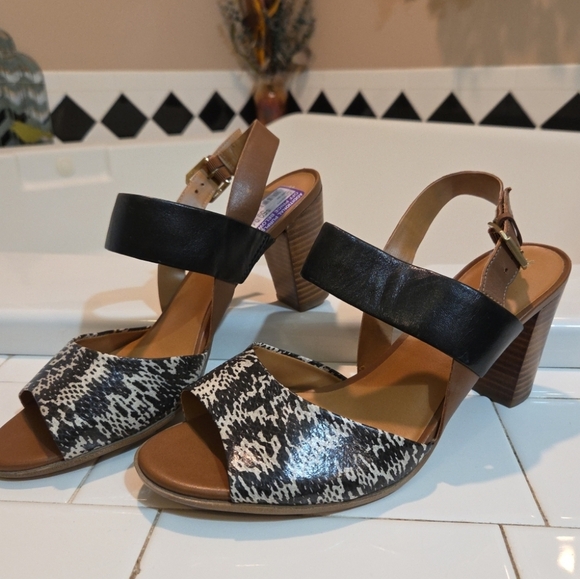 Naturalizer Shoes - NATURALIZER Dahnny Dress Block High Heel Sandals Black White Leather Womens 9.5W